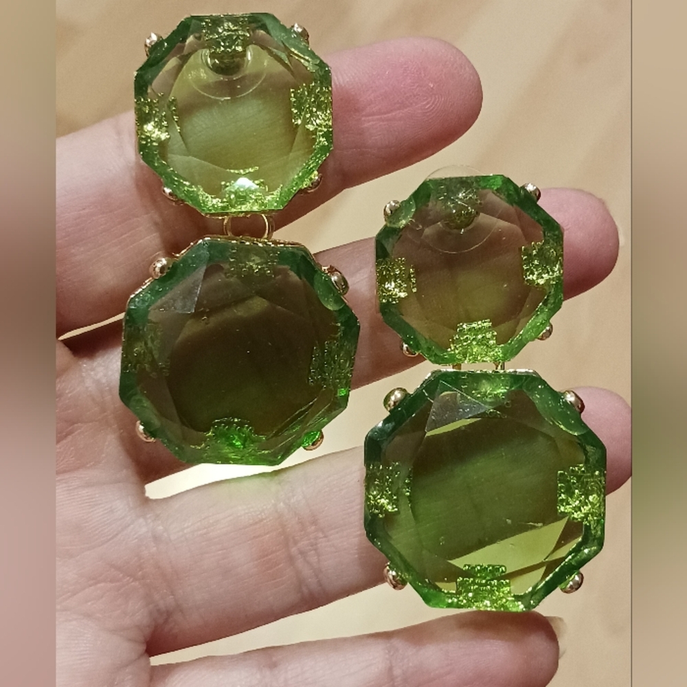 Green Glass Dangle Earrings